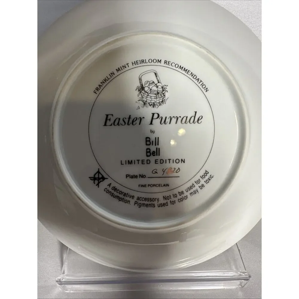 Franklin Mint Bill Bell 'Easter Purrade' Collectible Plate Holiday Bunny Cats EU